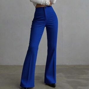 SHEIN High-Waist Flared Pants in Cobalt Blue